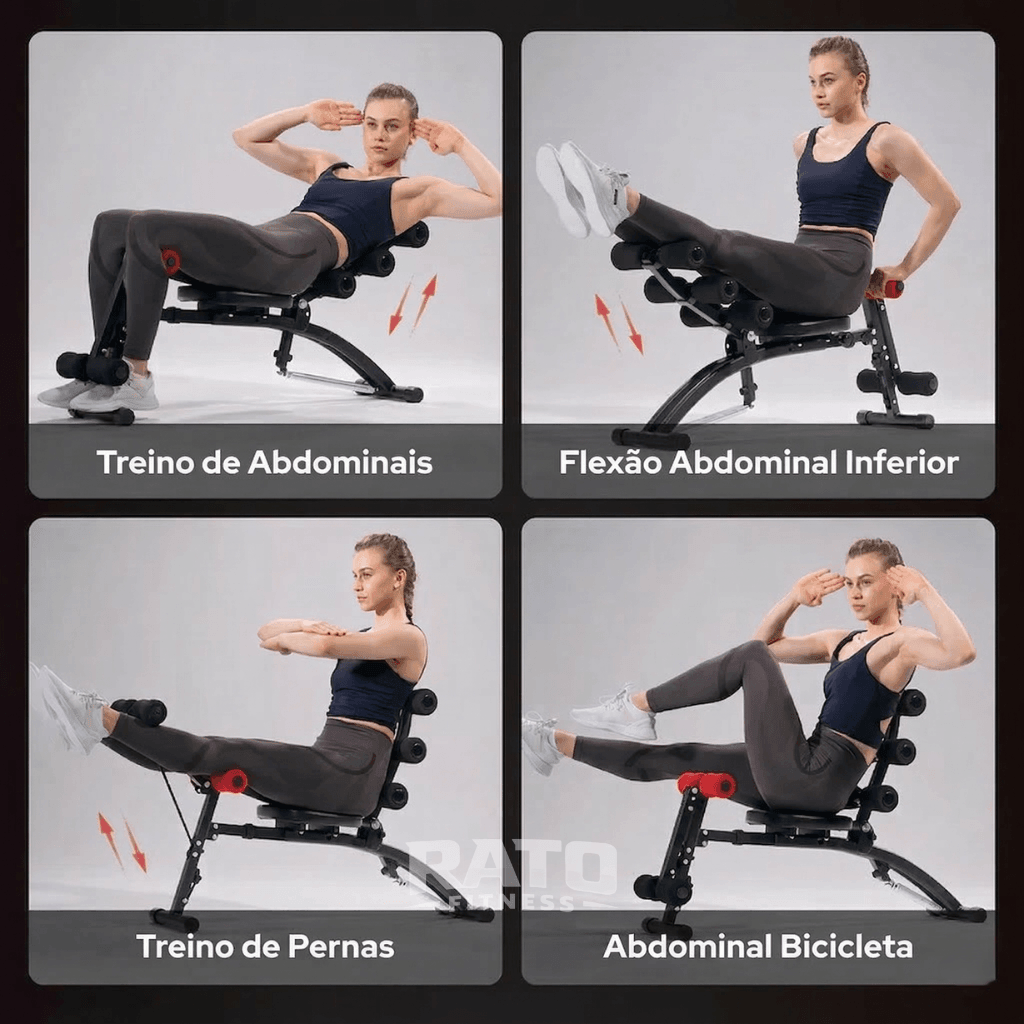 Banco Abdominal Compacto 4 em 1 para Core, Pernas e Cardio - Preto Vermelho - Imagem 9