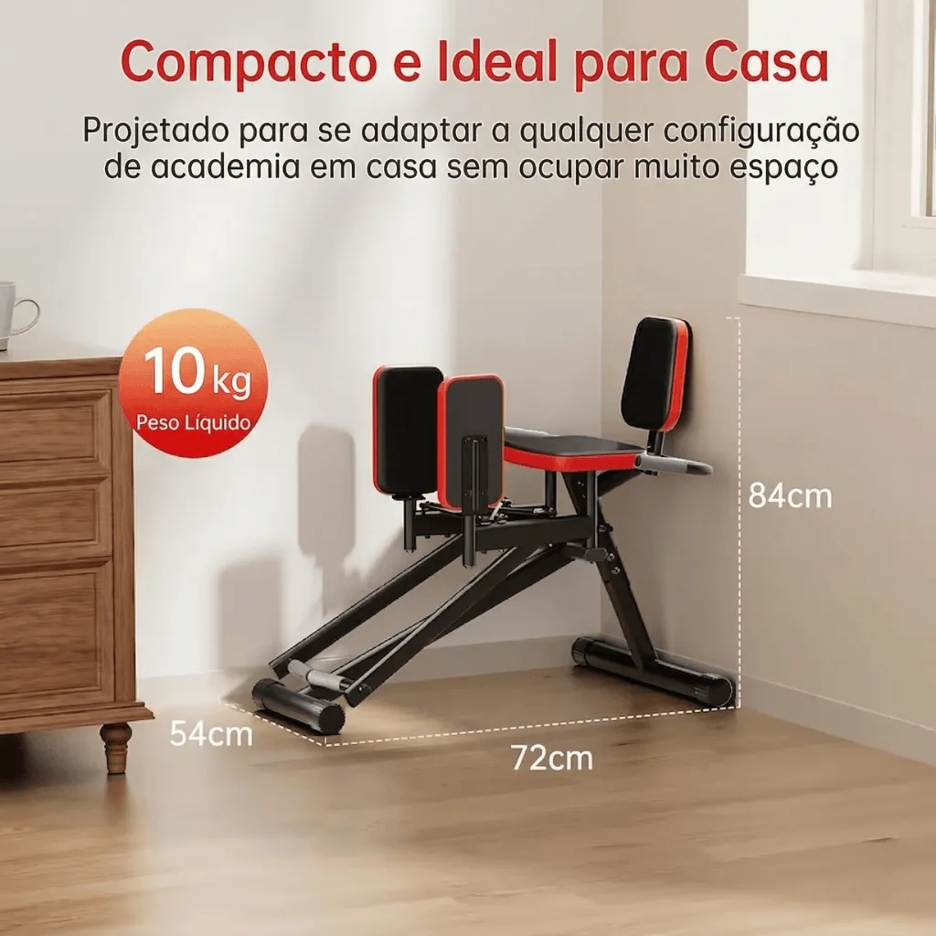 Máquina de Glúteos Abdutora Compacta Ajustável - Preto Vermelho - Imagem 4