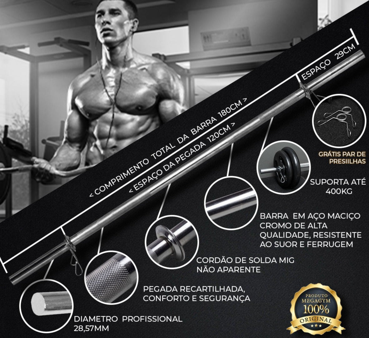 Kit Musculação Com Barra Maciça 1,80M + 60kg Anilhas Emborrachadas - Imagem 3