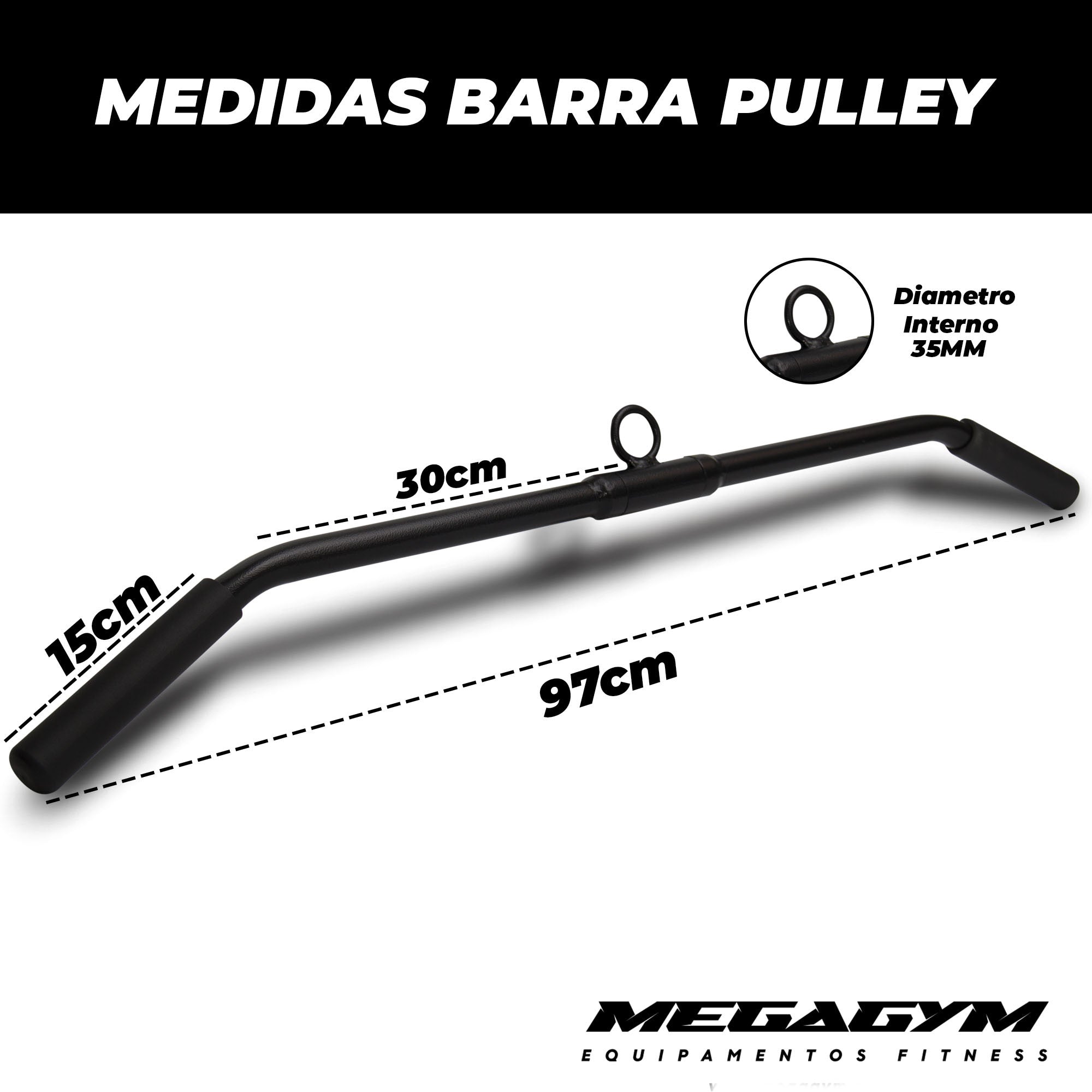 PUXADOR PULLEY 97CM CURVADO ARTICULADO E PEGADA EMBORRACHADA - Imagem 3