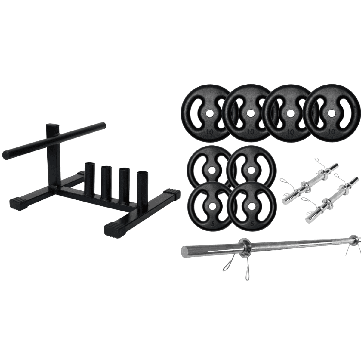 Kit Treino Barras e Halteres Maciços + Suporte + 60Kg Anilhas - Imagem 1