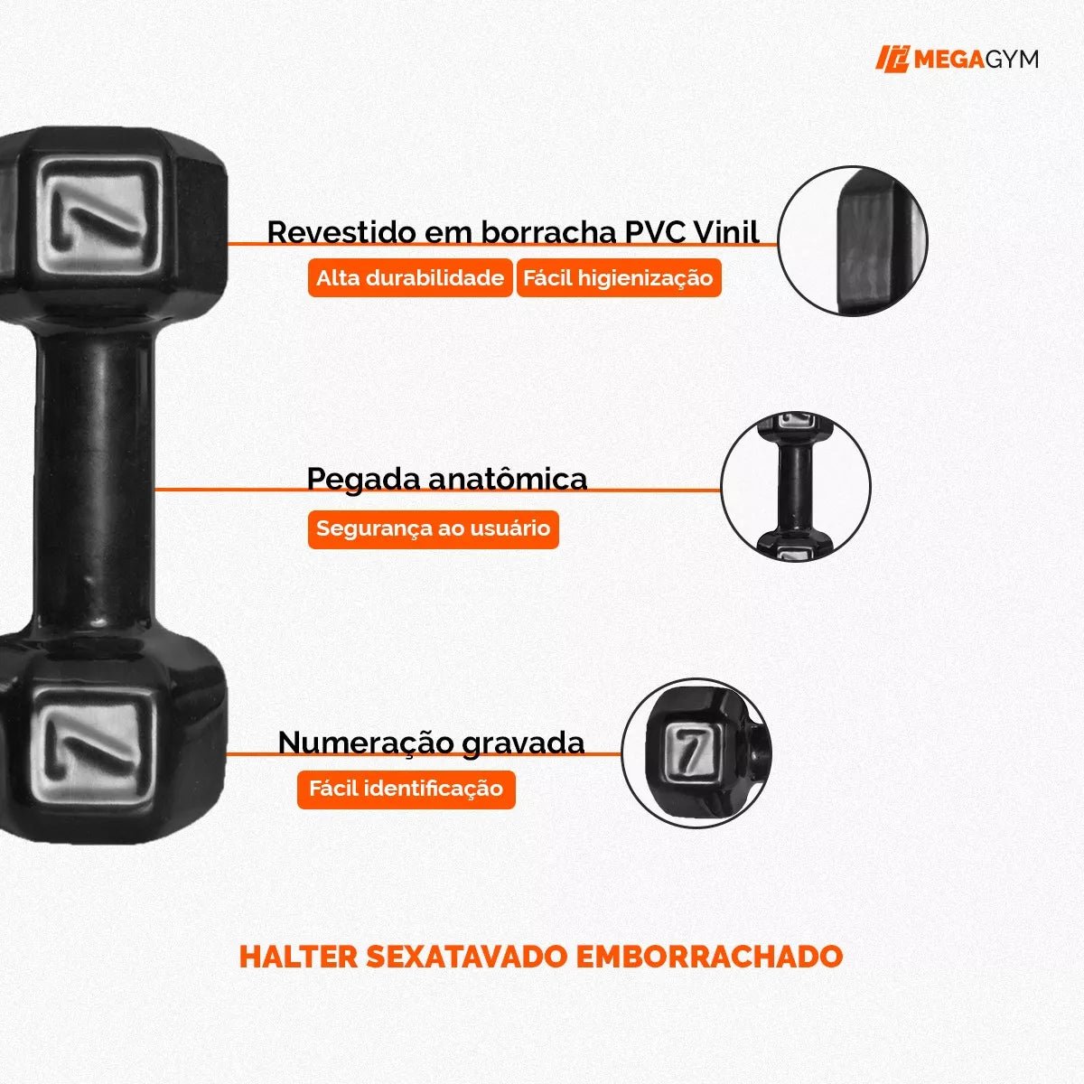 Halter Dumbbell Sextavado Emborrachado - Imagem 3