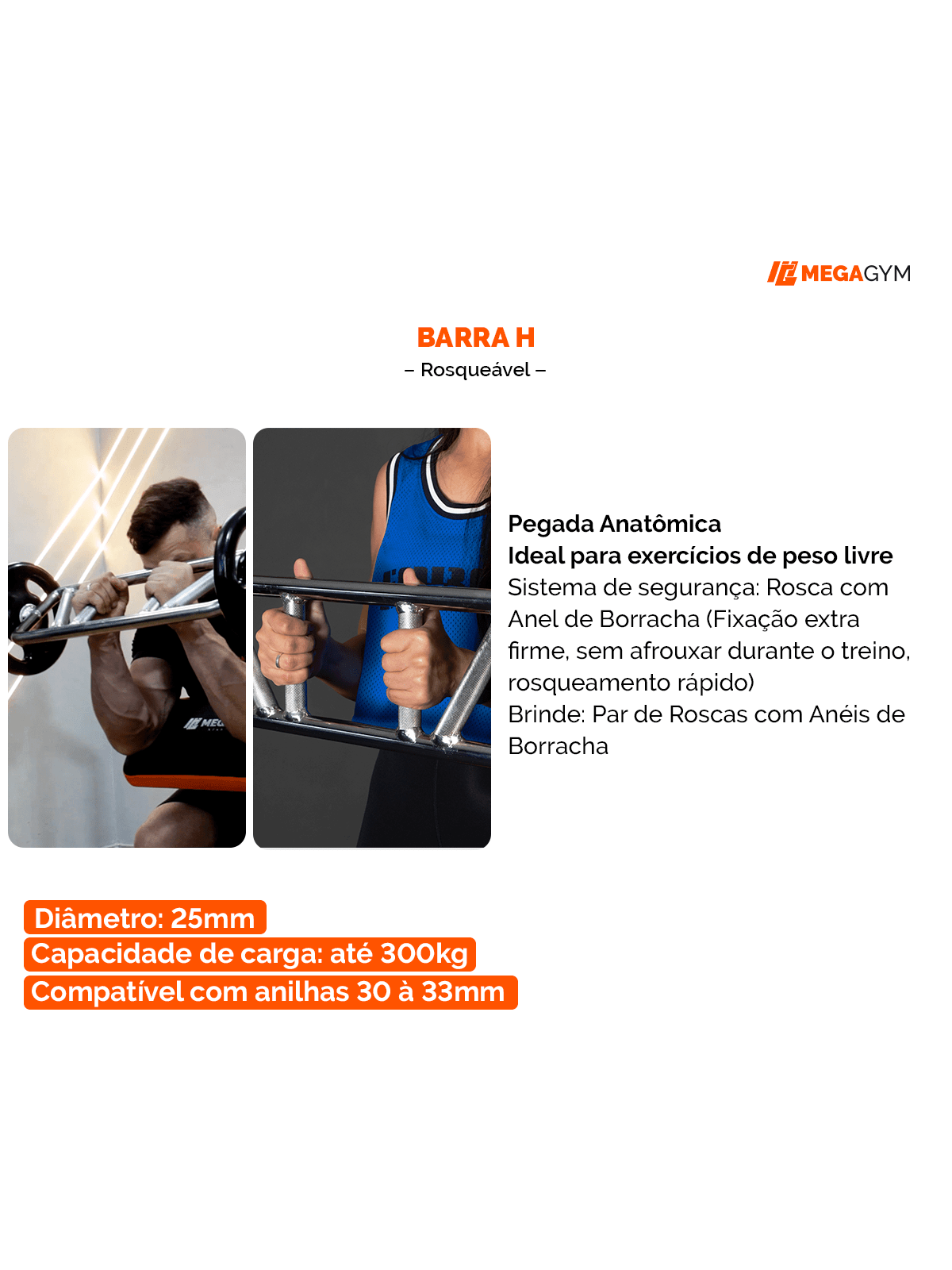 Barra H Maciça Com Rosca 84cm Cromada 25,40mm - Imagem 2