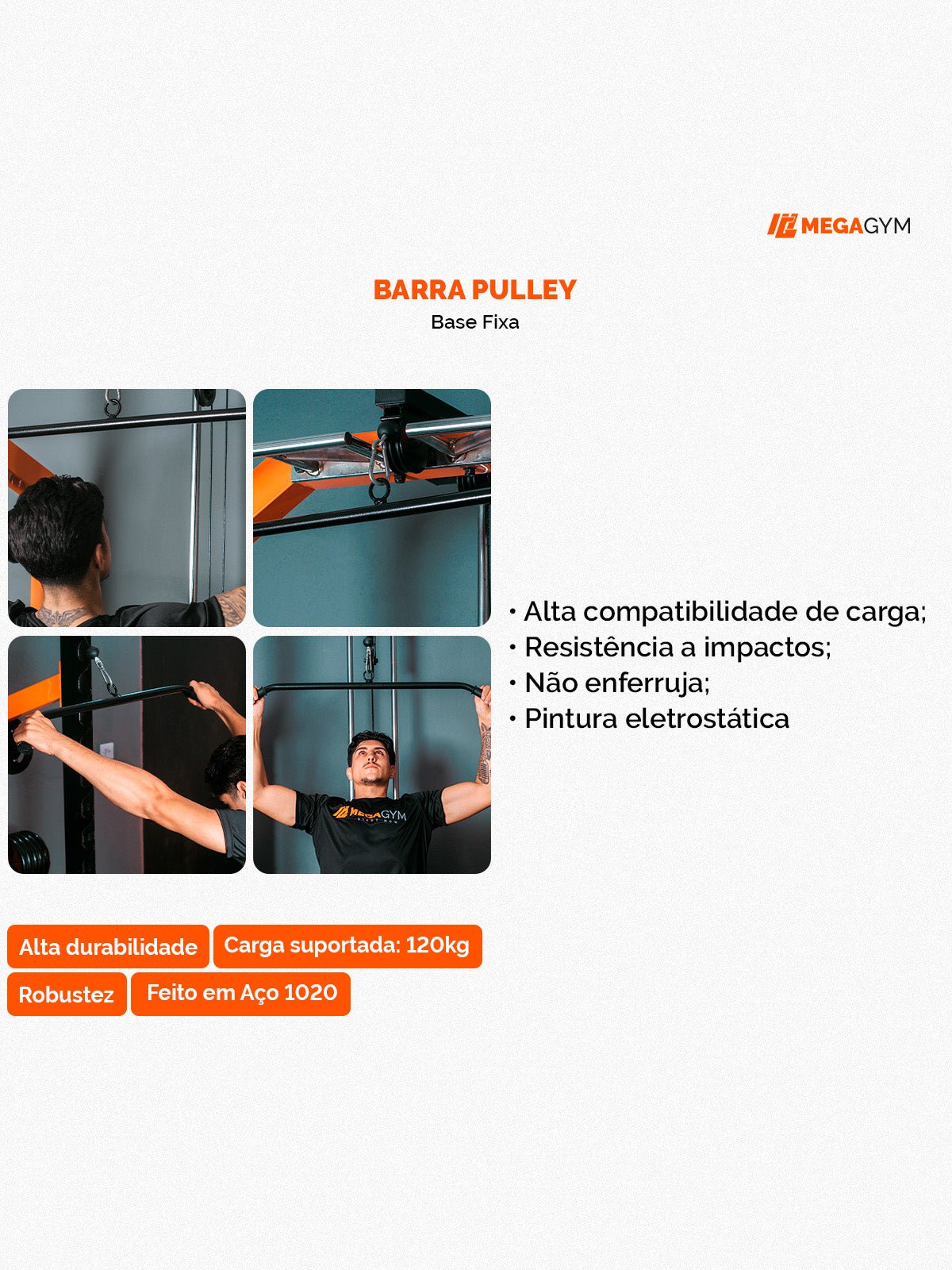 Puxador Barra Pulley 97cm Fixo Com Pegada Emborrachada - Imagem 4