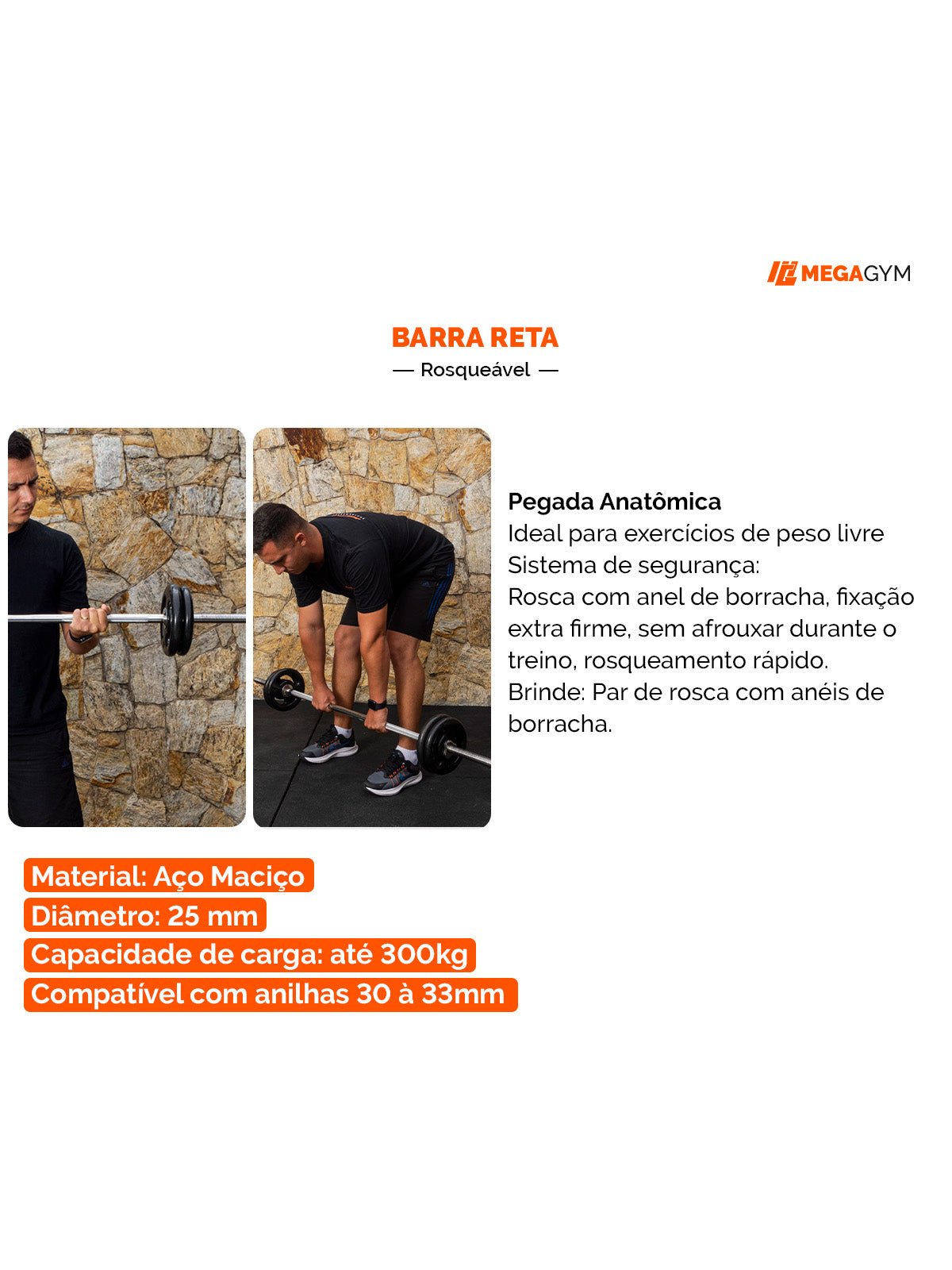 Barra Reta Maciça Com Rosca Cromada 25,40mm - Imagem 3
