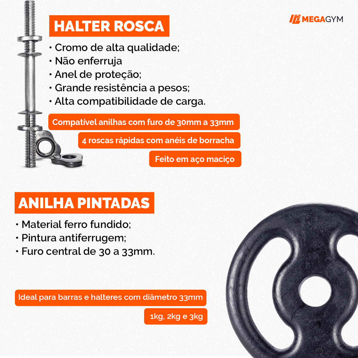 Kit Par Halteres De Academia Rosqueáveis E Anilhas - Imagem 6