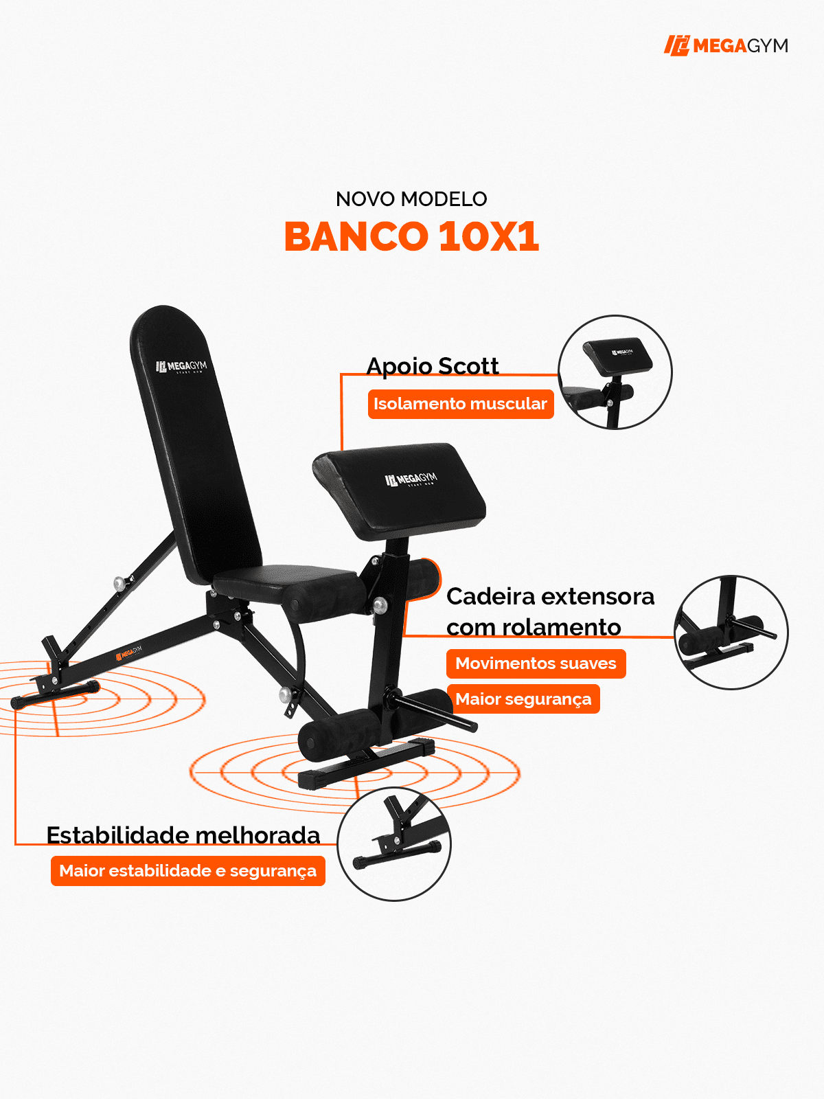 Banco 10x1 P/ Supino Com Rosca Scott Cadeira Extensora - Imagem 6