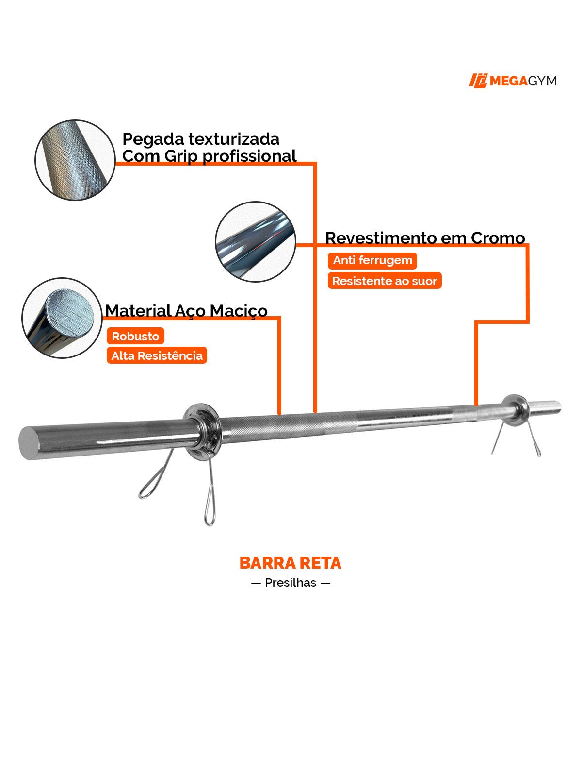 Barra Reta Maciça Cromada 25,40mm - Imagem 3