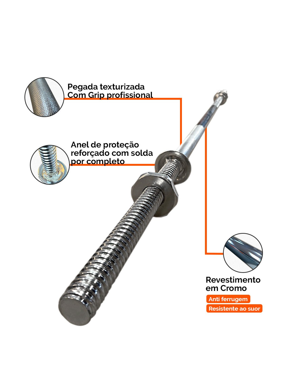 Barra Reta Maciça Com Rosca Cromada 25,40mm - Imagem 2