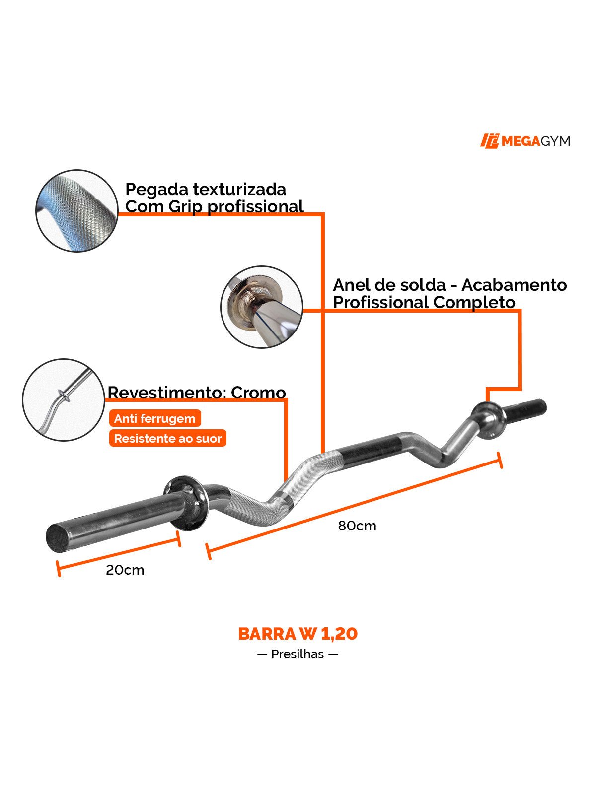 Barra Maciça W 1,20M Cromada - Imagem 4