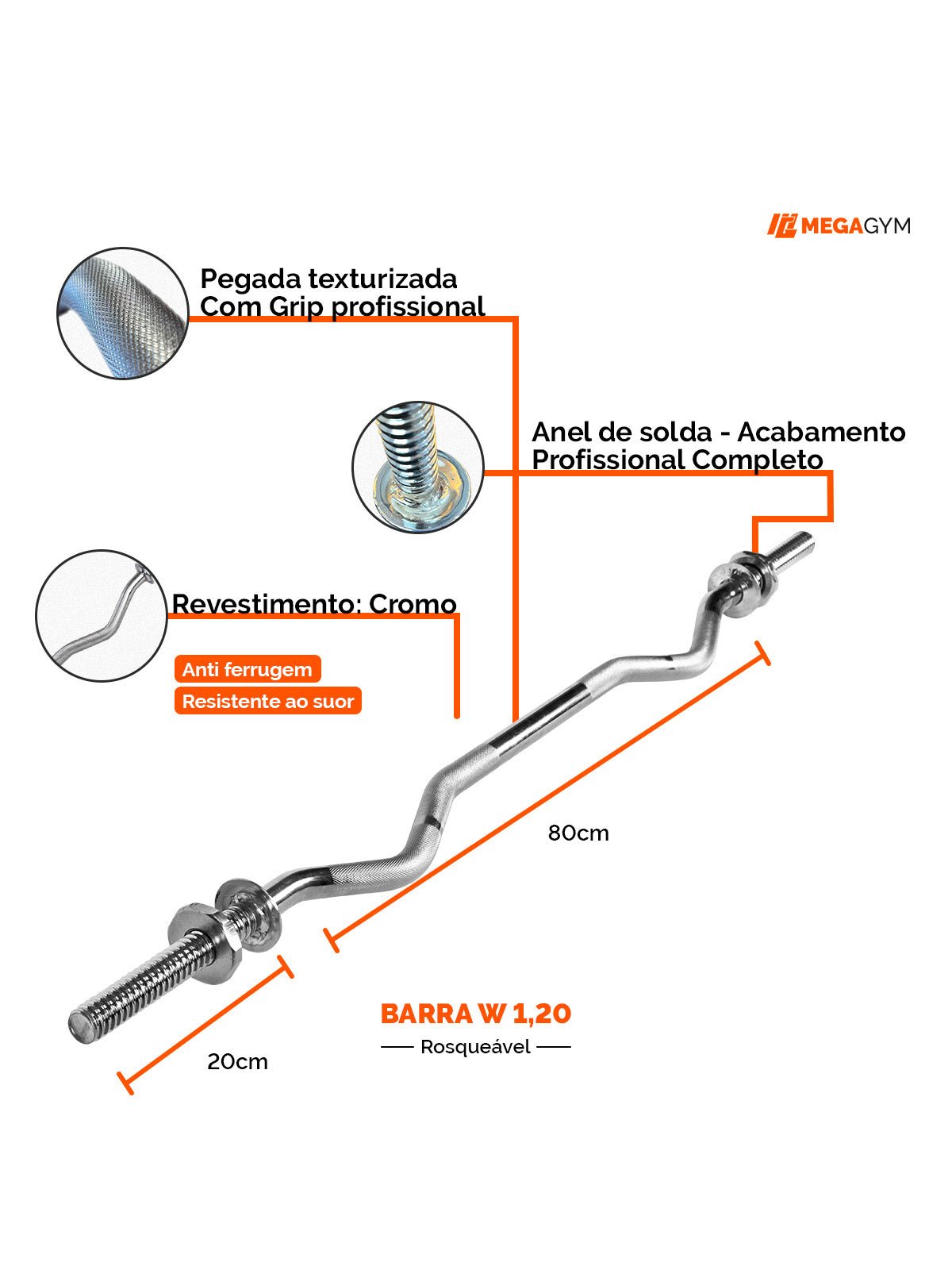 Barra Maciça W 1,20M Cromada - Imagem 6