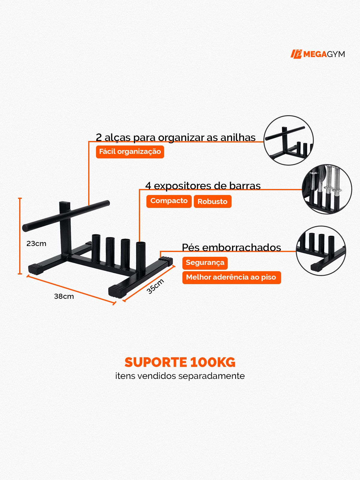 Suporte Profissional P/ BarraS E Anilhas 100kg - Imagem 3