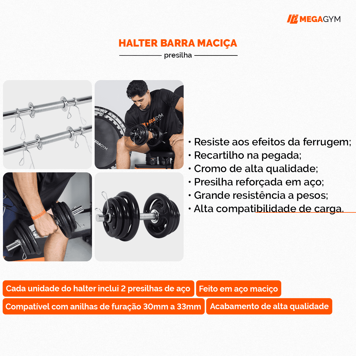 Kit Treino Barras e Halteres Maciços + Suporte + 60Kg Anilhas - Imagem 6