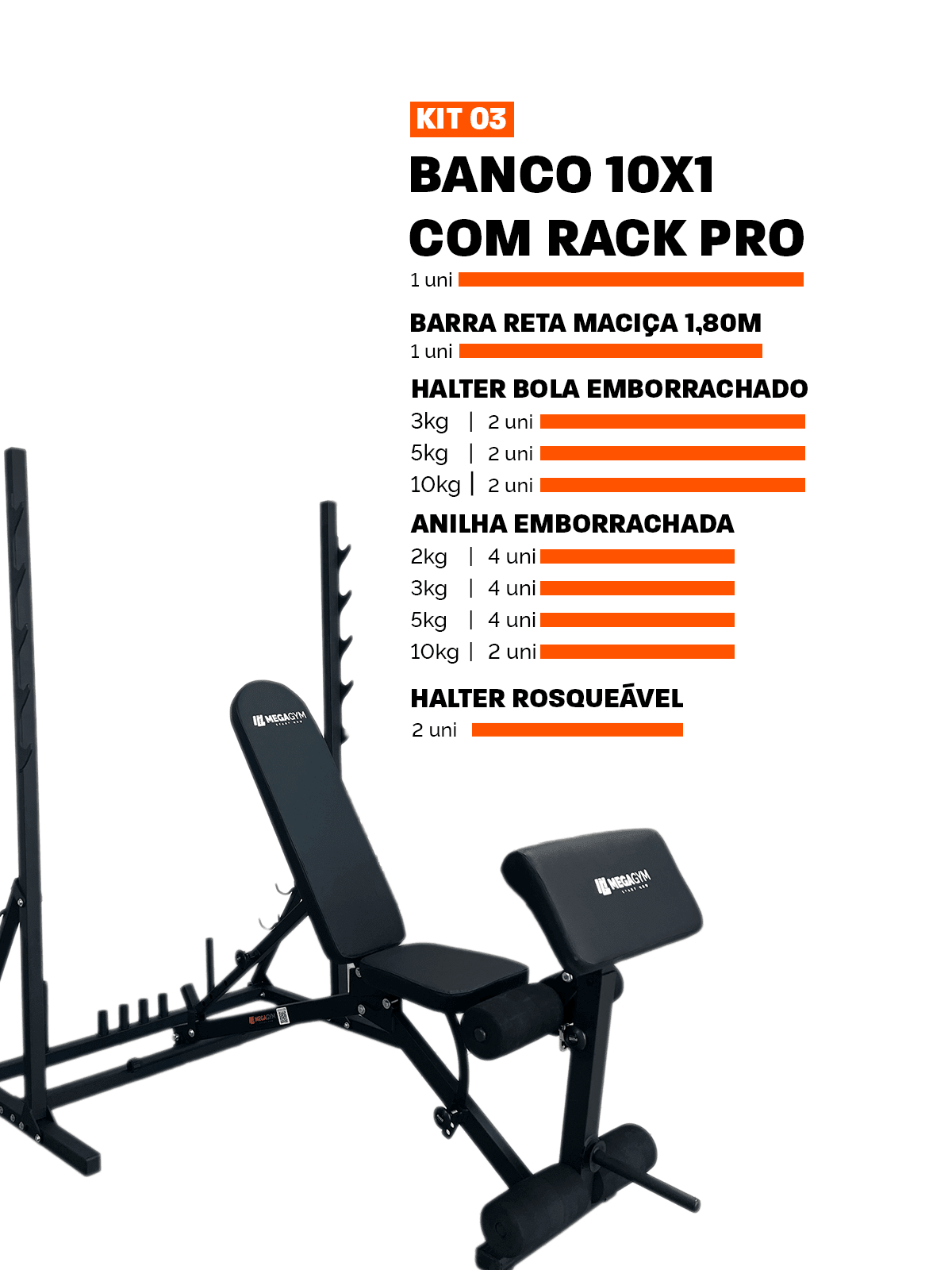 Banco Regulável 10x1 com Cadeira Extensora + Scott + Rack Agachamento - Imagem 18