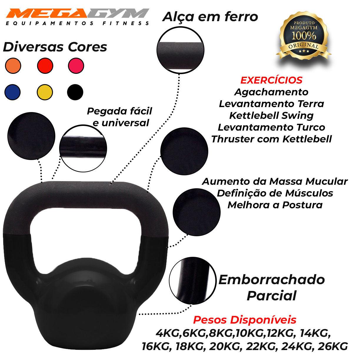 Kettlebell Emborrachado Com Alça Pintada - Imagem 3