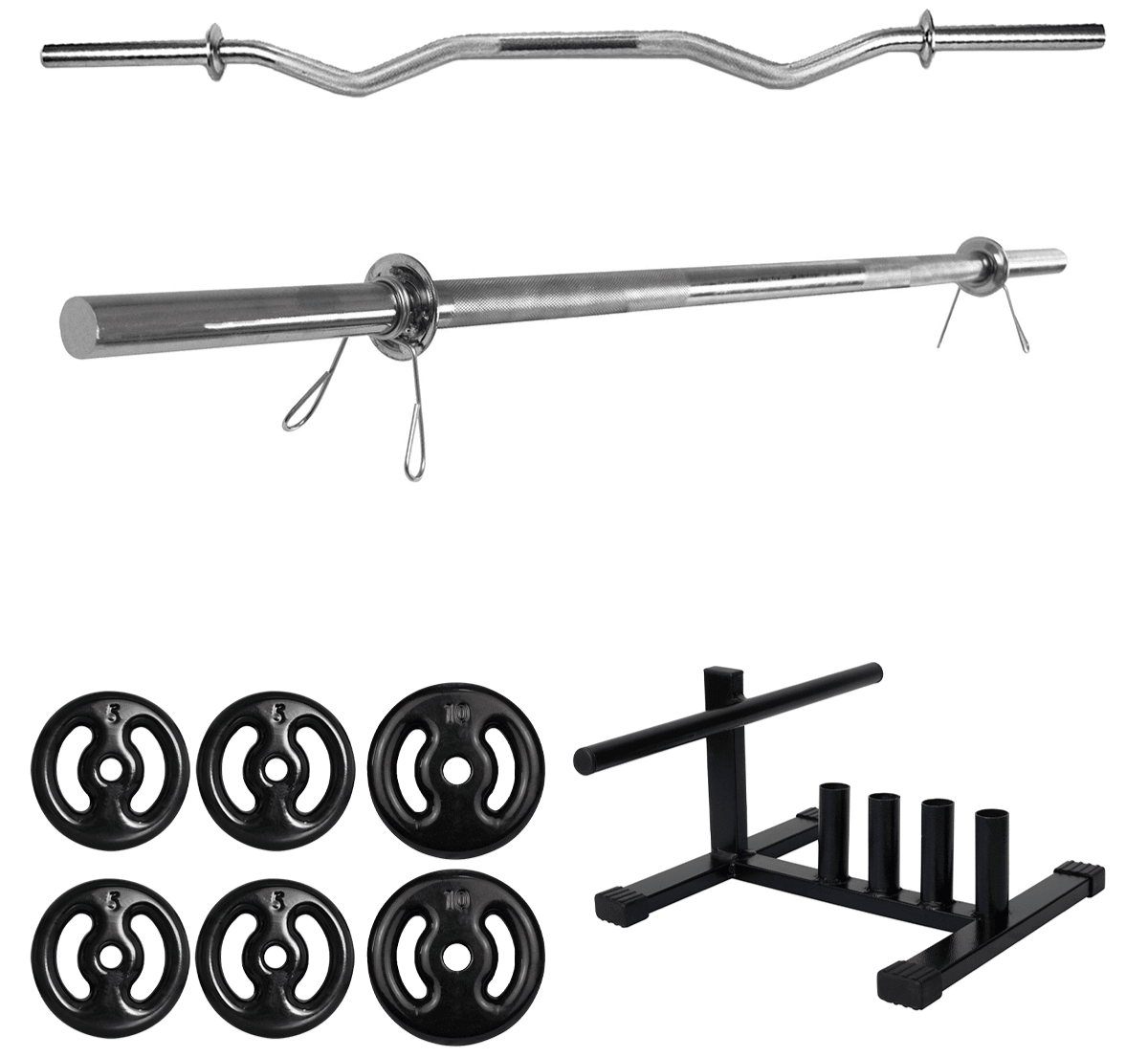 Kit Barras De Musculação + 40Kg De Anilhas + Suportes - Imagem 1