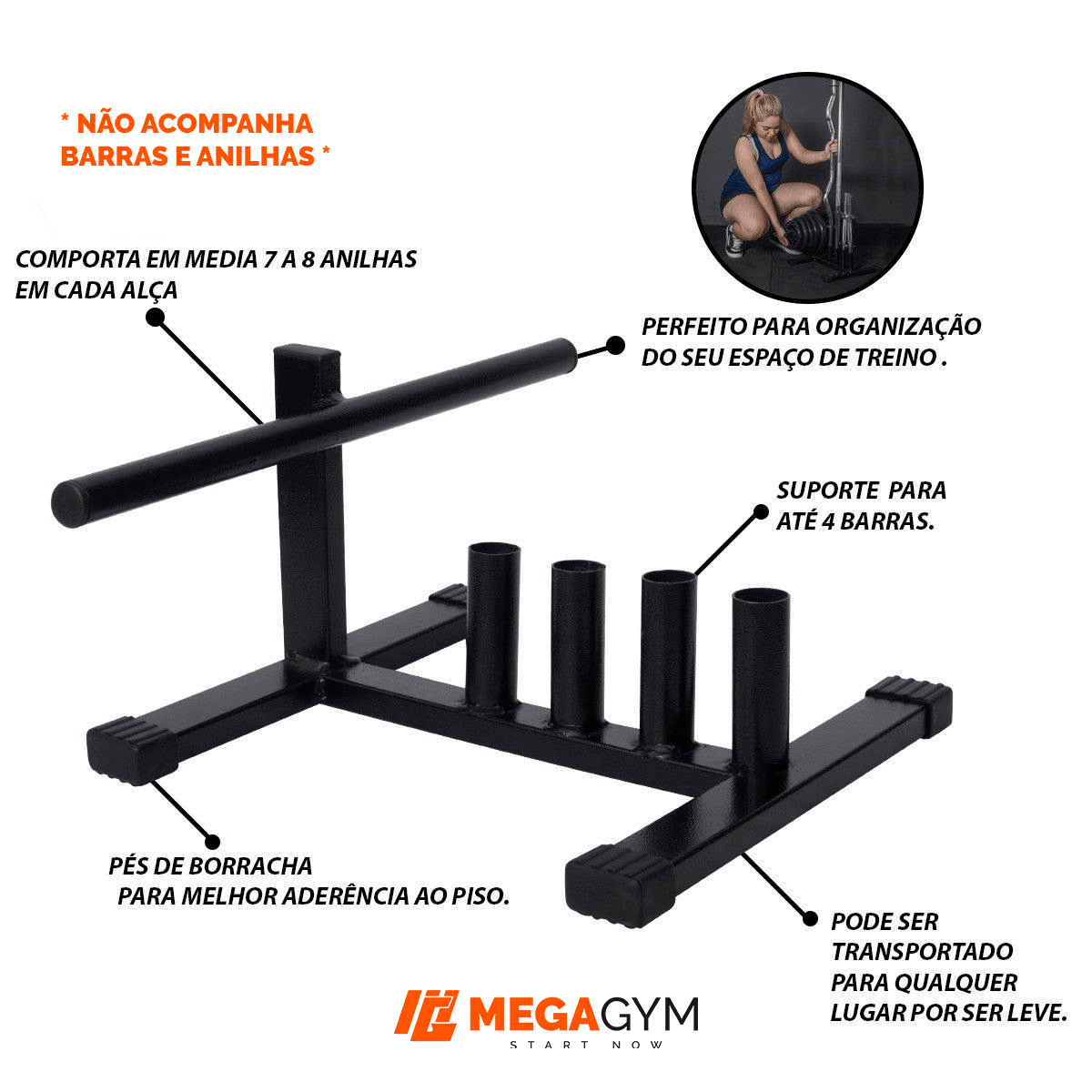 Kit Barras De Musculação + 40Kg De Anilhas + Suportes - Imagem 11